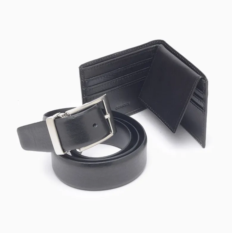 Billetera Grimoldi Negro Billetera visor y cinturon en caja cuero